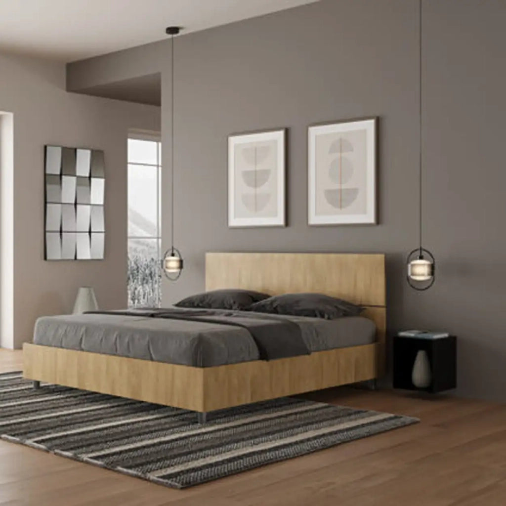Letto matrimoniale con rete 160x200 testata dritta quercia Demas
