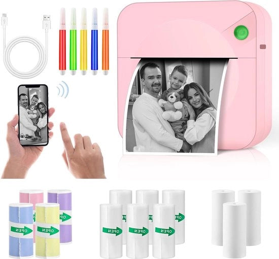 Stampante fotografica portatile - stampante fotografica mini portatile con 13 rulli di carta per stampante - stampante termica wireless