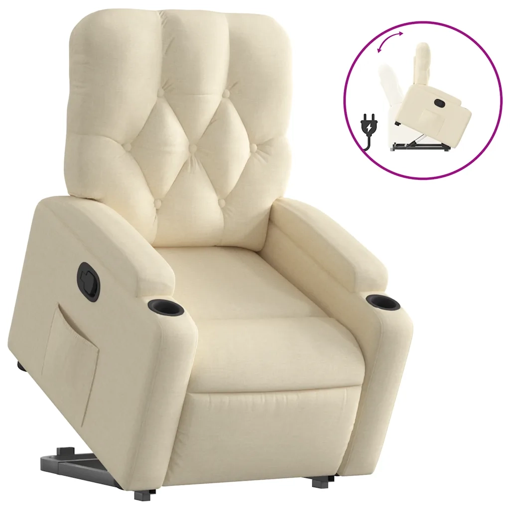 vidaXL Poltrona Alzapersona Reclinabile Crema in Tessuto