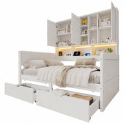 Letto con Cassetti 90x200 cm; LED; USB; USB-C e Presa; Mensole - in MDF - Bianco