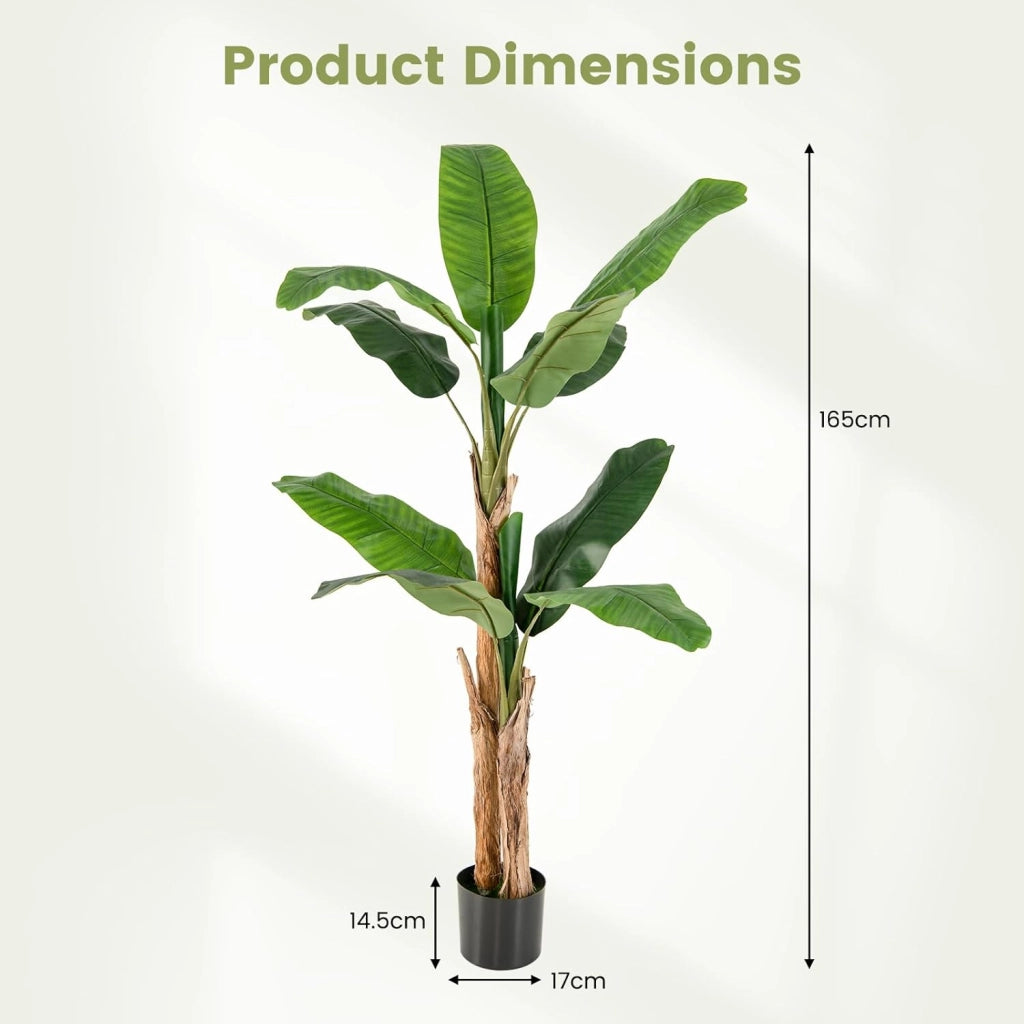 Albero di foglie di banana artificiale con vaso di fiori finti per decorazione interna, pianta tropicale, decorazione per ingresso, soggiorno, balcone, ufficio, 165 cm
