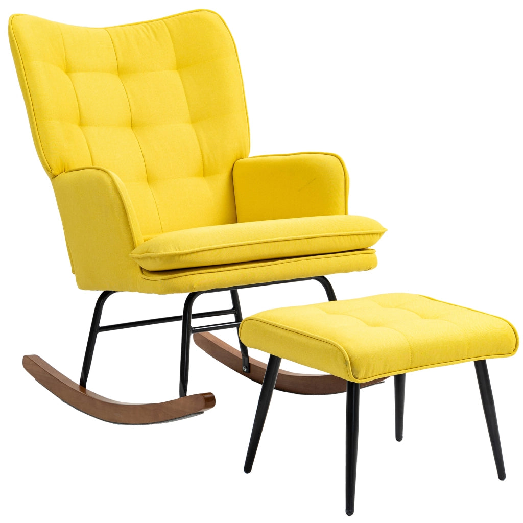 Poltrona a dondolo con poggiapiedi ¨C Xylo ¨C legno di faggio, giallo, 64x89x90 cm