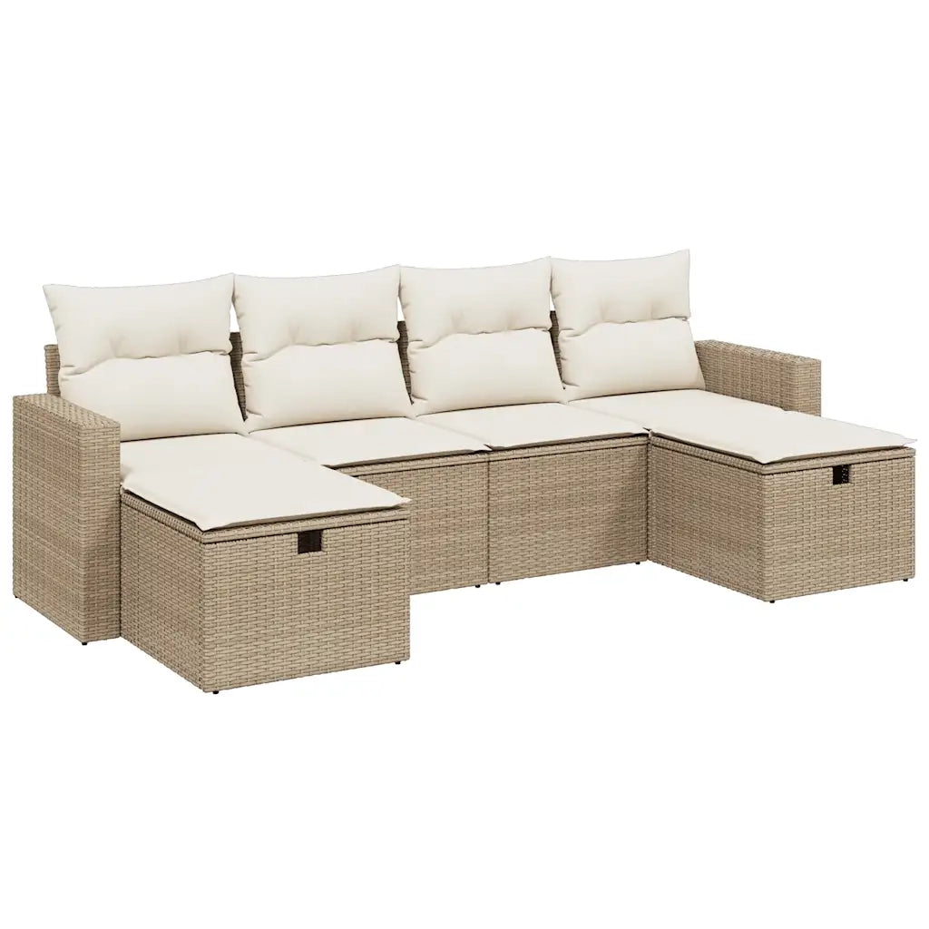 Set Divano da Giardino 6 pz con Cuscini Beige in Polyrattan