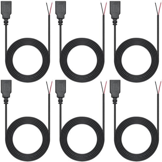Cavo USB - Pacchetto da 6 - 1 metro - 12V/3A - Coda di cavallo - Filo nudo