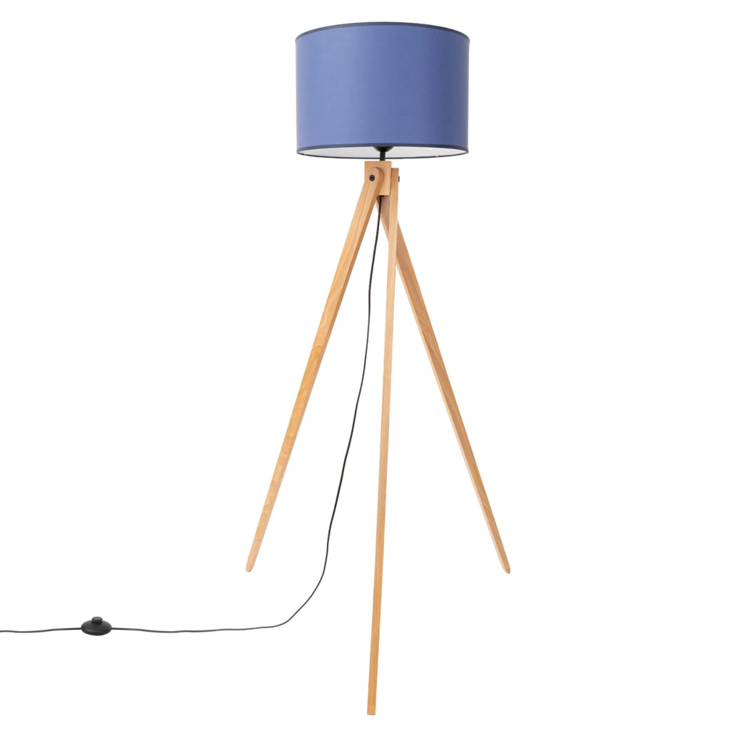 Lampada da terra treppiede legno blu paralume E27 SKUMRA