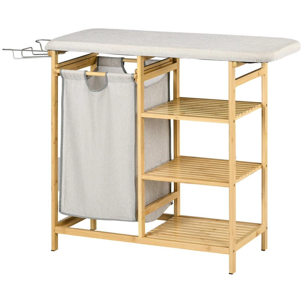 Cesto Ropa Sucia con Tavolo da Stiro e Scaffali ¨C Zephmum ¨C 113x34x82 cm Naturale