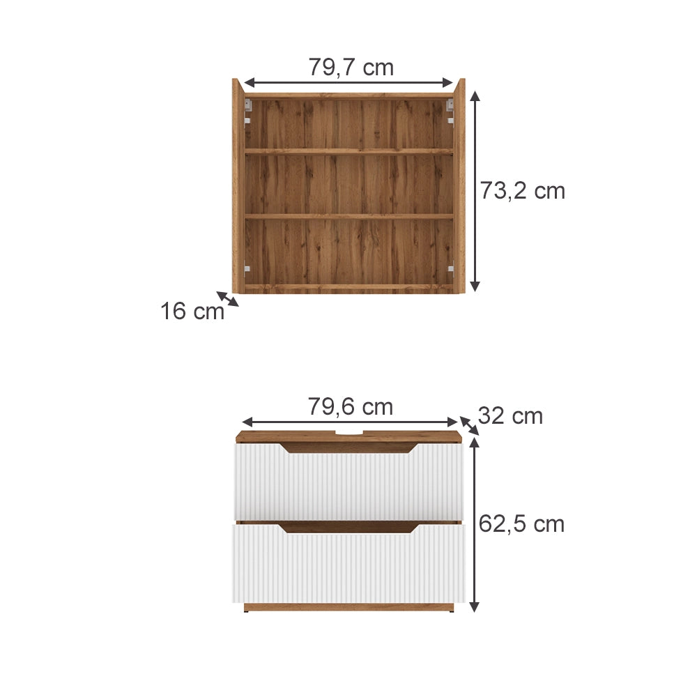 Vicco Set di mobili da bagno Rovere/bianco a strisce 2 parti