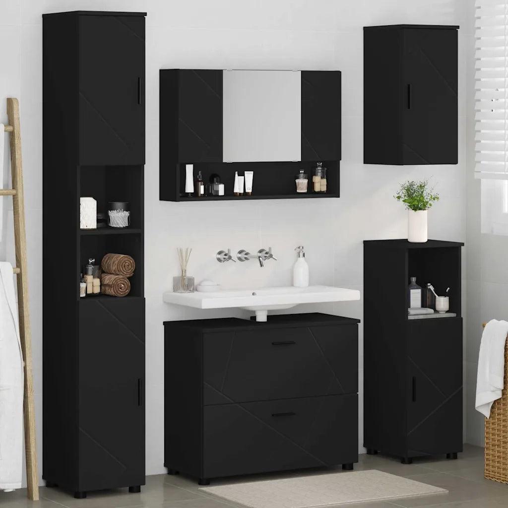 vidaXL Set di mobili per il bagno 5 pcs Nero 30 x 35 x 192 cm