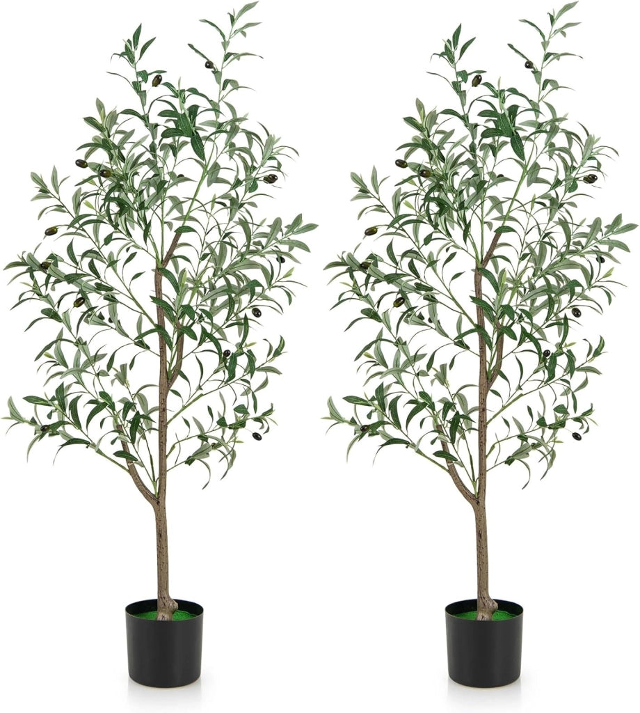 2 Pezzi Pianta Finta di Oliva 160 cm, Pianta Olivo Artificiale in Vaso Decorazione per Casa e Ufficio, Pianta Finta in PE con Frutti Realistici da Interno ed Esterno (2)
