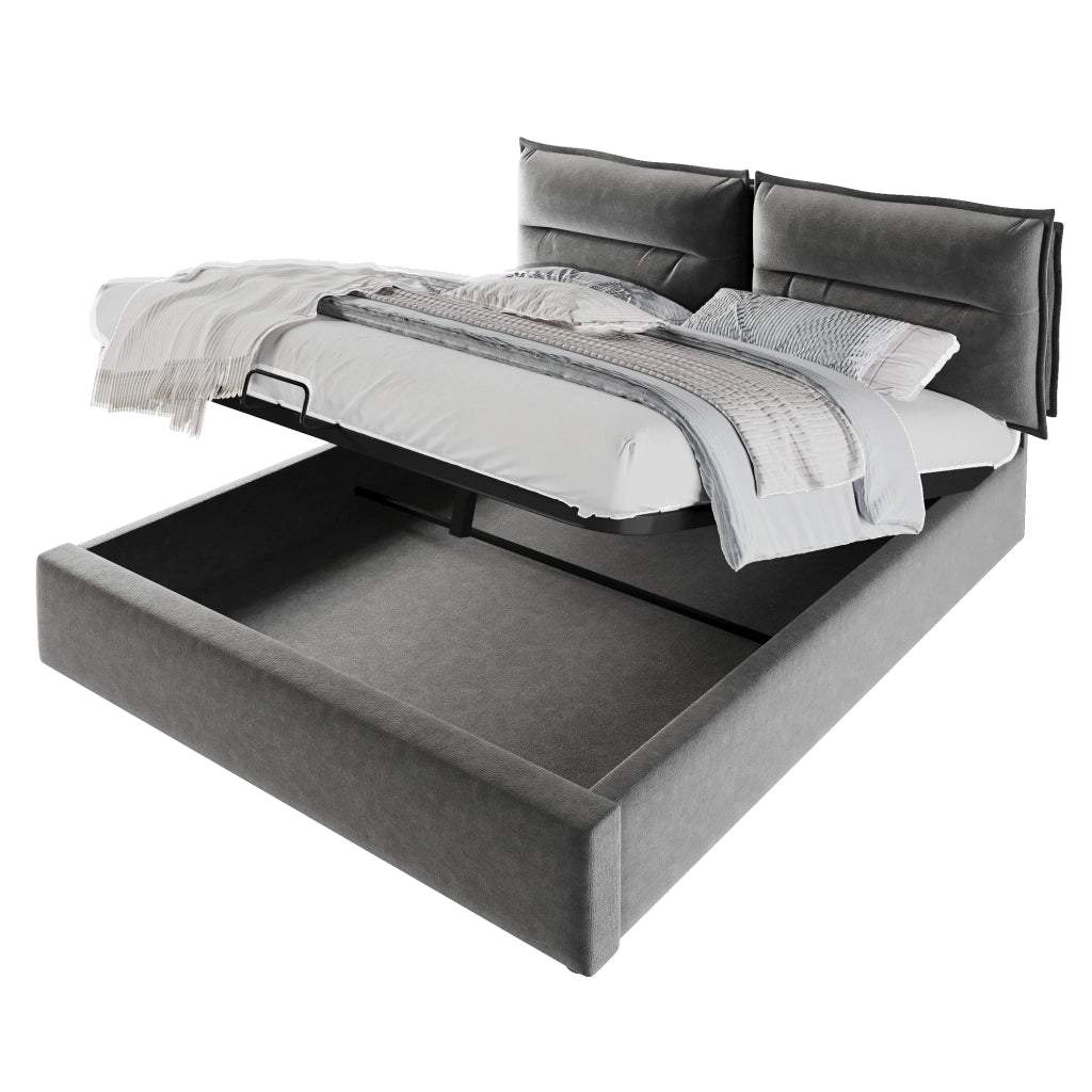 Letto matrimoniale idraulico – 140x200 cm – testiera regolabile contenitore – velluto grigio