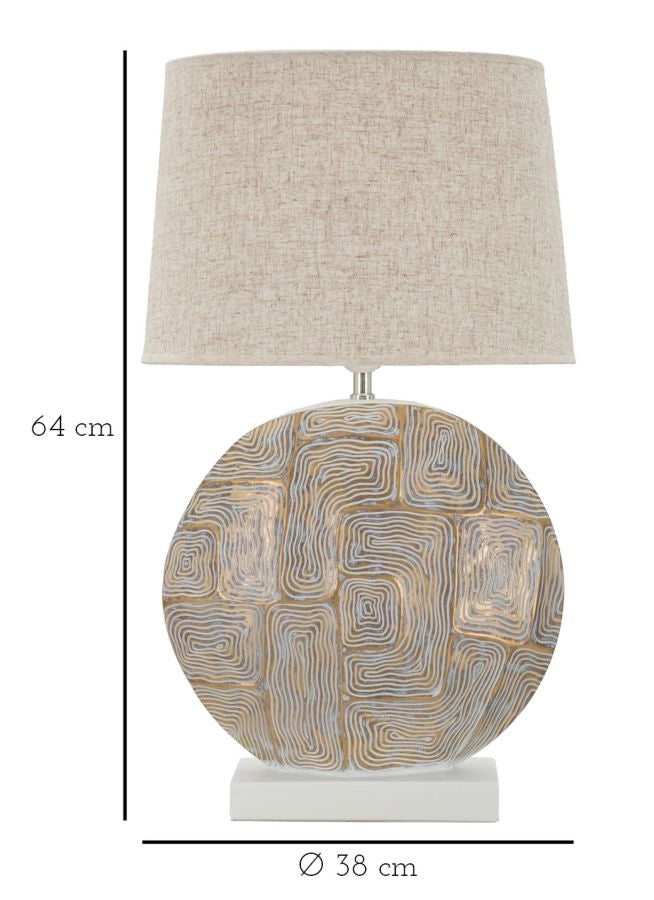Lampada da Tavolo Resina Eclips Ø38x68 cm in Resina e Ferro e Tessuto Oro e Bianco