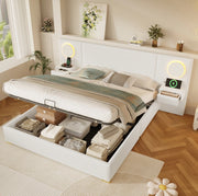 Letto imbottito beige 180 x 200 cm con LED, USB e vano contenitore