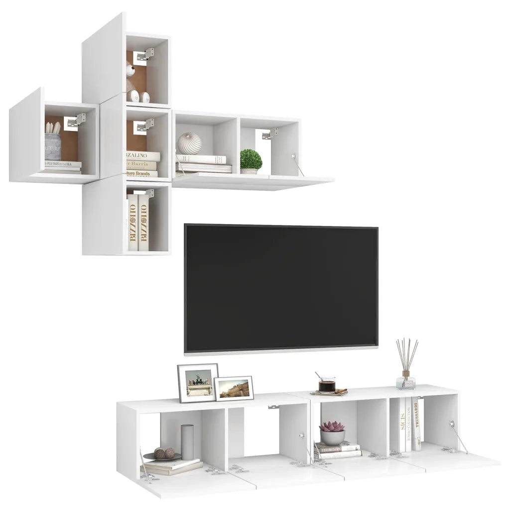 Set Mobile TV 7 pz Bianco in Legno Multistrato 3078707
