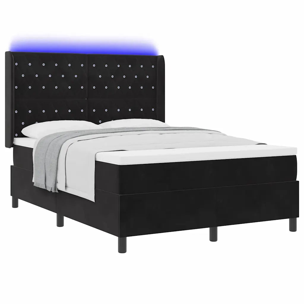 Letto a molle con materasso con led Nero 160 x 200 cm Velluto 3343822