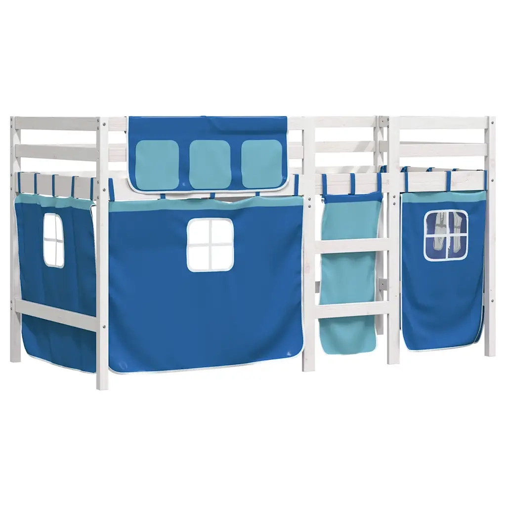 Letto a Soppalco con Tende Bambini Blu 90x200 cm Massello Pinocod mxl 92490