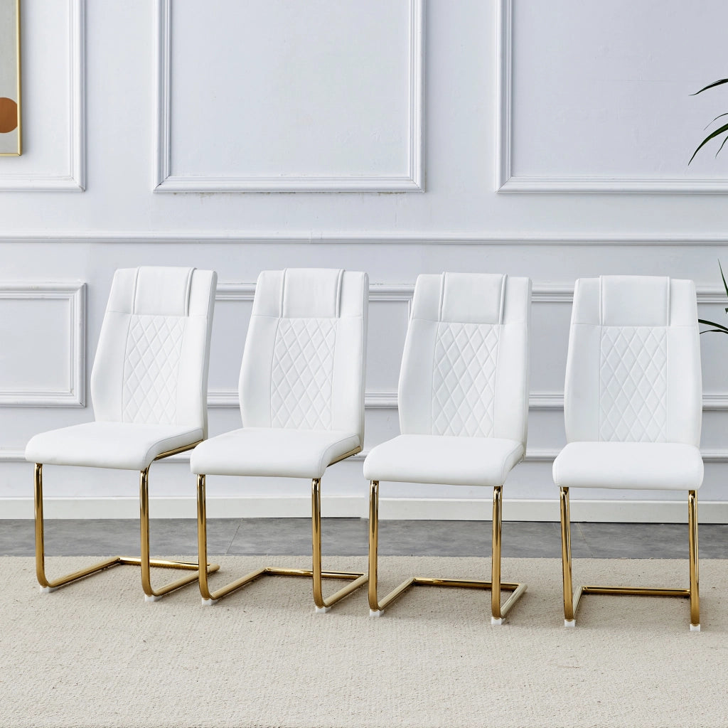 Sedie da Pranzo in Ecopelle Bianca con Gambe in Metallo Dorato ¨C MINIMAL ¨C Set 4 Pezzi
