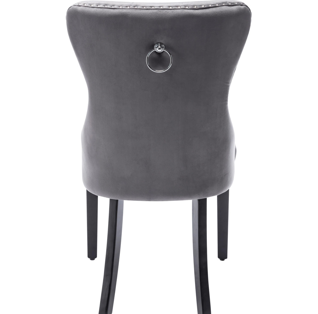 Set di 4 sedie da pranzo in velluto grigio con gambe in legno di gomma
