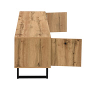 Mobile TV con 3 Ante; 1 Cassetto e 3 Vani e LED; Ripiani in Vetro; Stile Industriale; in Truciolare; Naturale; 190??40??50 cm