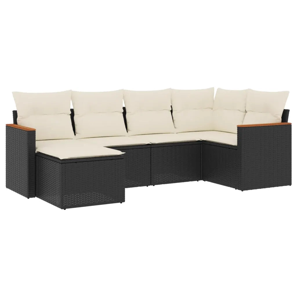 Set Divano da Giardino 6 pz con Cuscini Nero in Polyrattan 3258577