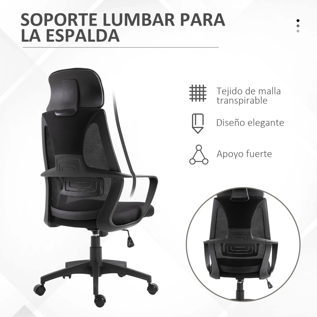 Sedia da Ufficio con Braccioli Poggiatesta Funzione Basculante Nero ¨C Xylo ¨C 64x55x116-126 cm