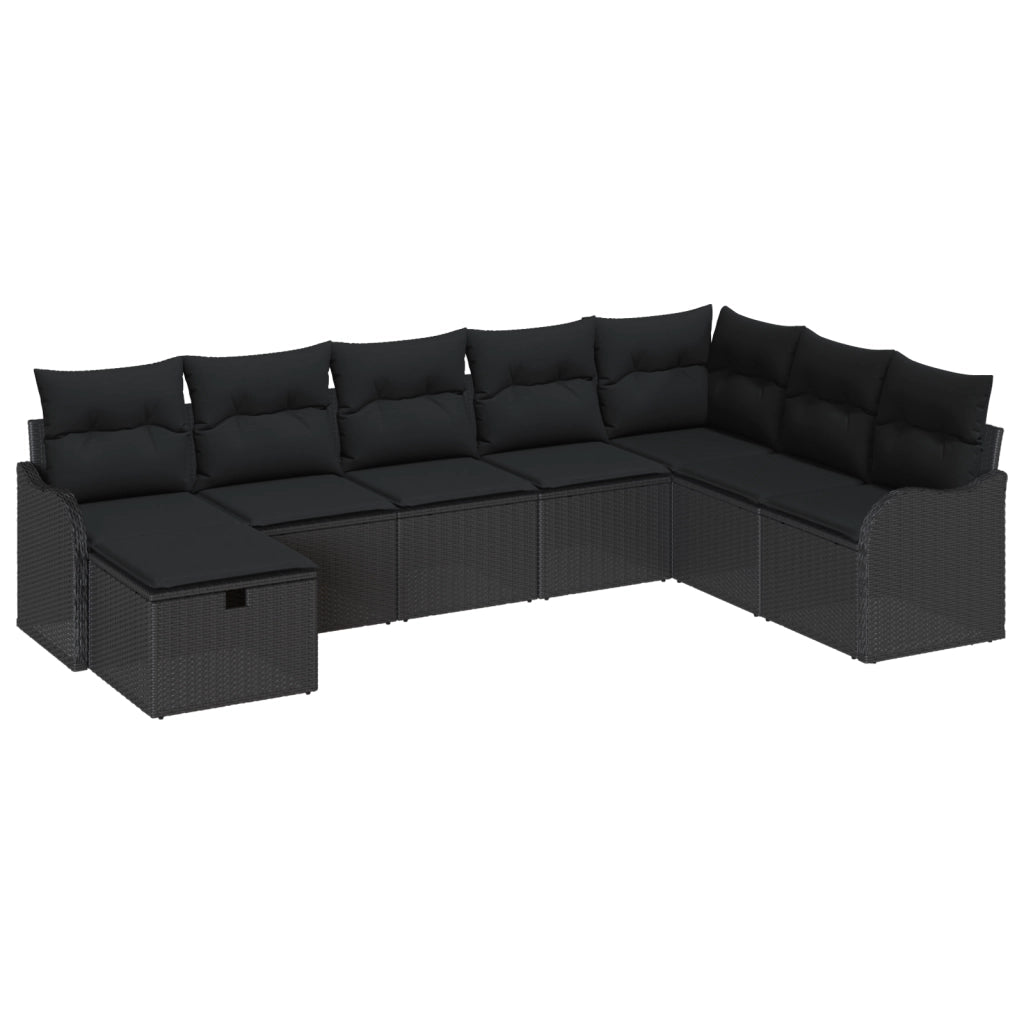 Set divani da giardino 8 pezzi con cuscini in rattan poliestere nero
