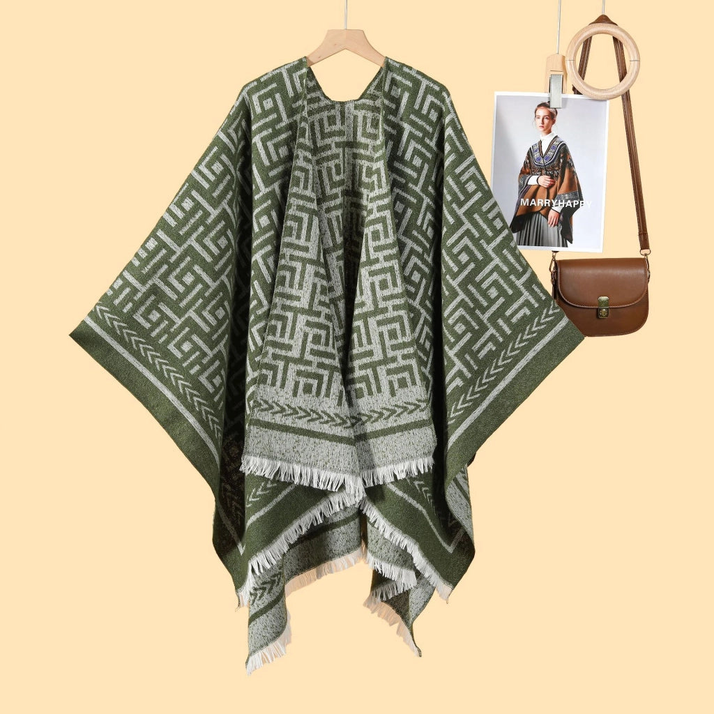 Sciarpa double face divisa in stile europeo e americano, cardigan caldo e reversibile da donna, adatto per l'uso esterno e per tenersi al caldo.