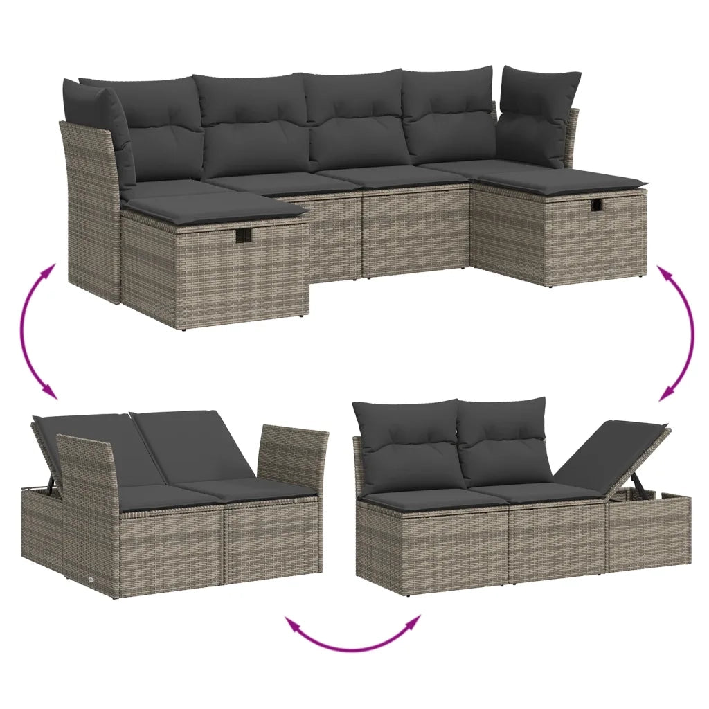 Set Divano da Giardino 6 pz con Cuscini Grigio in Polyrattan 3265344