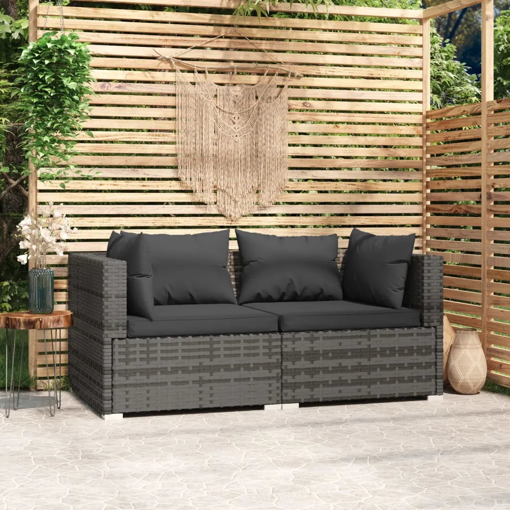 Divano a 2 Posti con Cuscini in Polyrattan Grigio cod mxl 39792