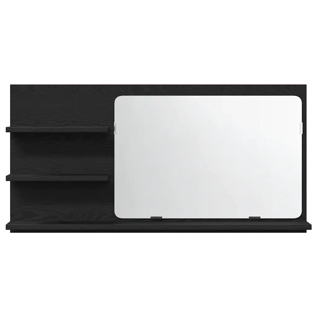 Mobiletto con Specchio per Bagno Rovere Nero 90x11x45 cm in Legno Massello 862029