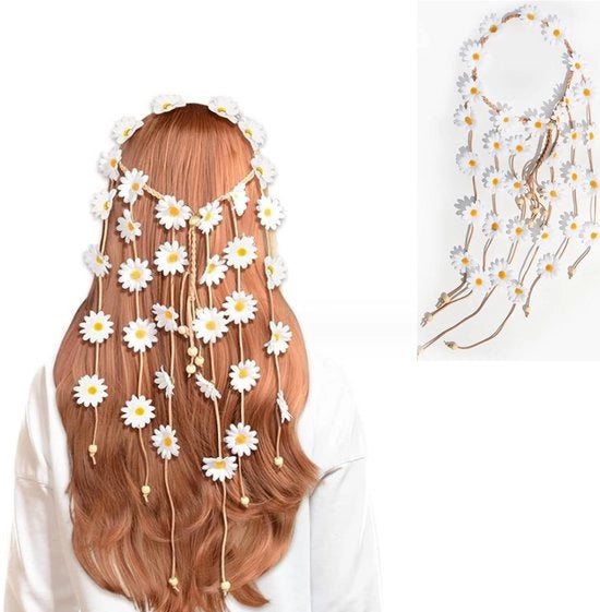 Fascia per Capelli a Fiori Solari - Disegno Bohemien - Adatto per Feste/Sposali - Progettata per essere Adattabile - Stile Moderno - Disegno Energetico - Fascia per Capelli
