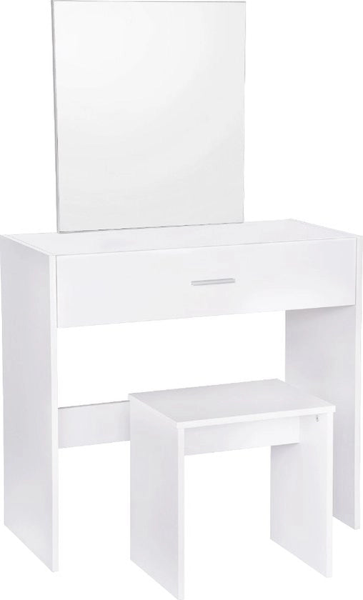 Tavolo da Trucco in Legno con Specchio e Comparto di Stoccaggio - 82x39x75 cm - Bianco