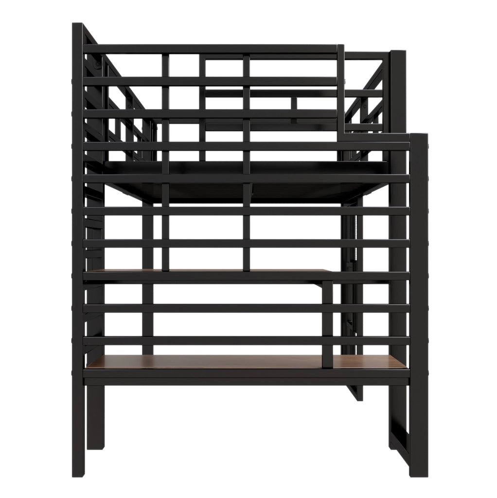 Letto a soppalco 90x200 cm in metallo con scala e LED