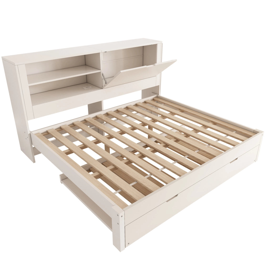 Sofabed con letto estraibile 140x190 cm; bianco; con vano portaoggetti e ricarica USB/USB-C
