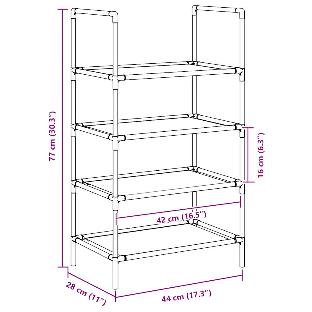 Scarpiera 4 Ripiani-Scaffale per scarpe Nera 44x28x77 cm in Tessuto Non Tessuto