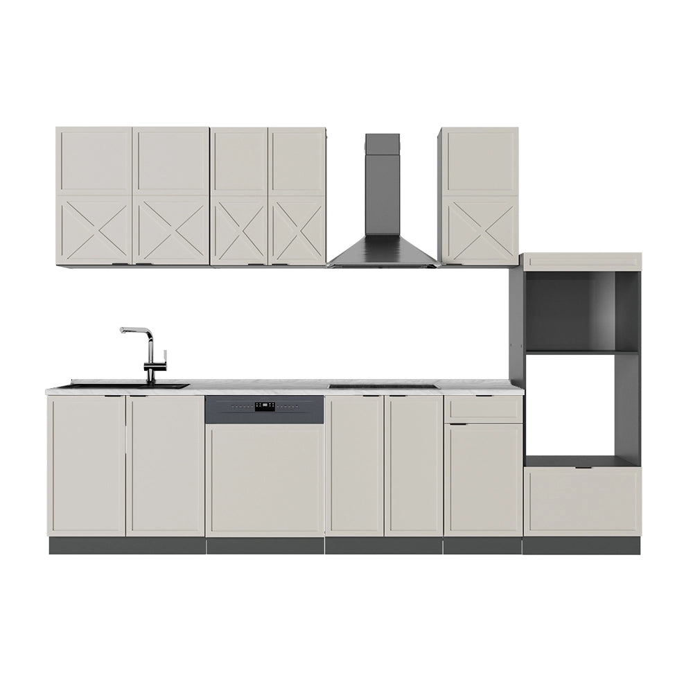 Cucina componibile Fame-Line GrigioBeige/Antracite 300 cm con armadio alto, PL Marmo Vicco