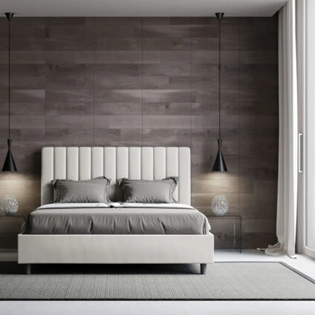 Letto matrimoniale con rete imbottito 160x210 similpelle bianco Agueda