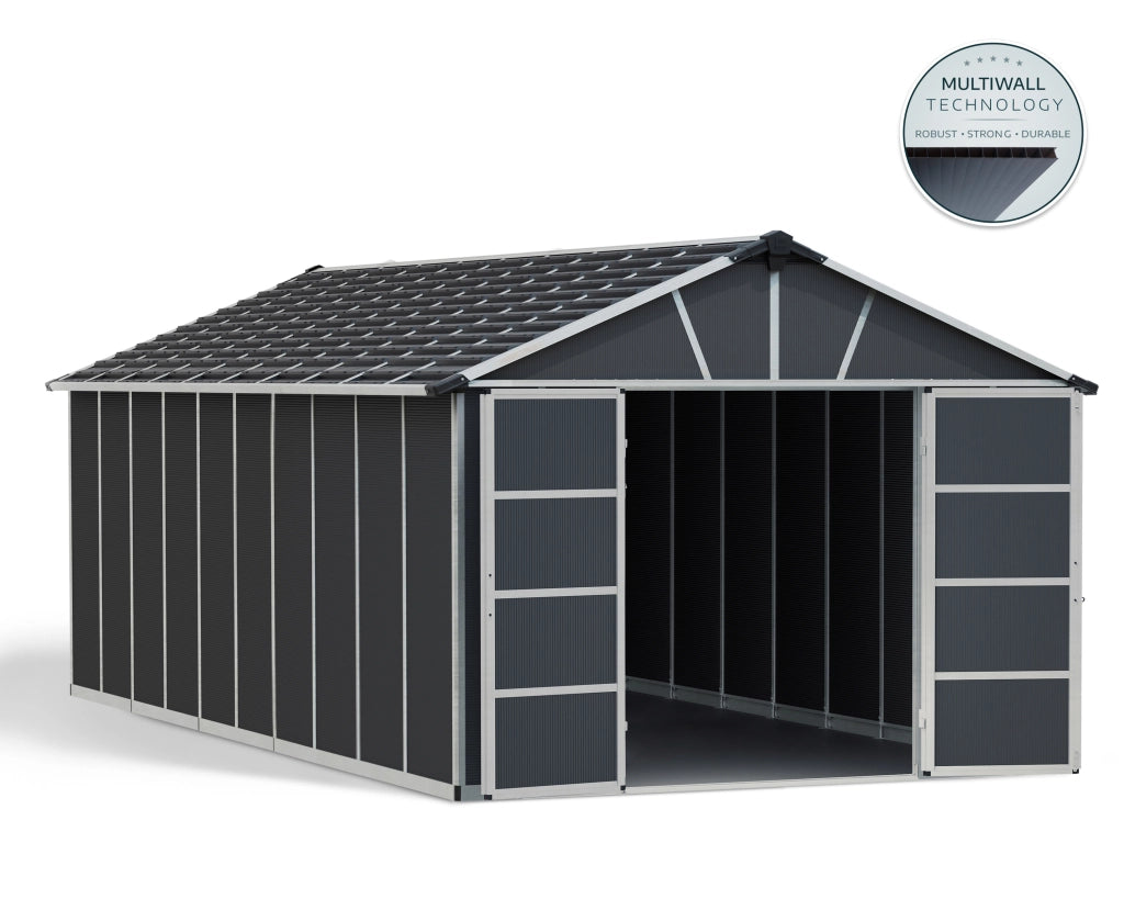Casetta Da Giardino in Policarbonato Yukon 643X332X252 cm Grigio Pavimento Incluso
