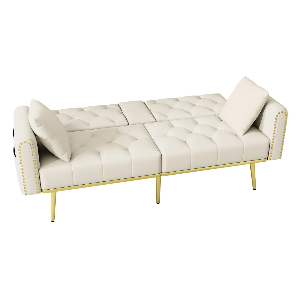 Divano letto 175x80x73.5 cm con schienale regolabile; portabicchieri; velluto beige