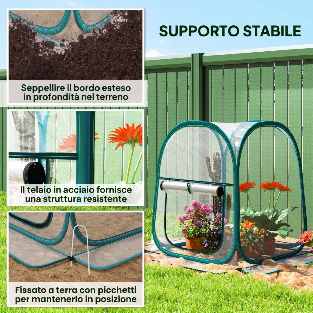 Mini Serra Pop Up con Copertura in Plastica, Finestra Avvolgibile e Borsa, 70x70x80 cm, Trasparente