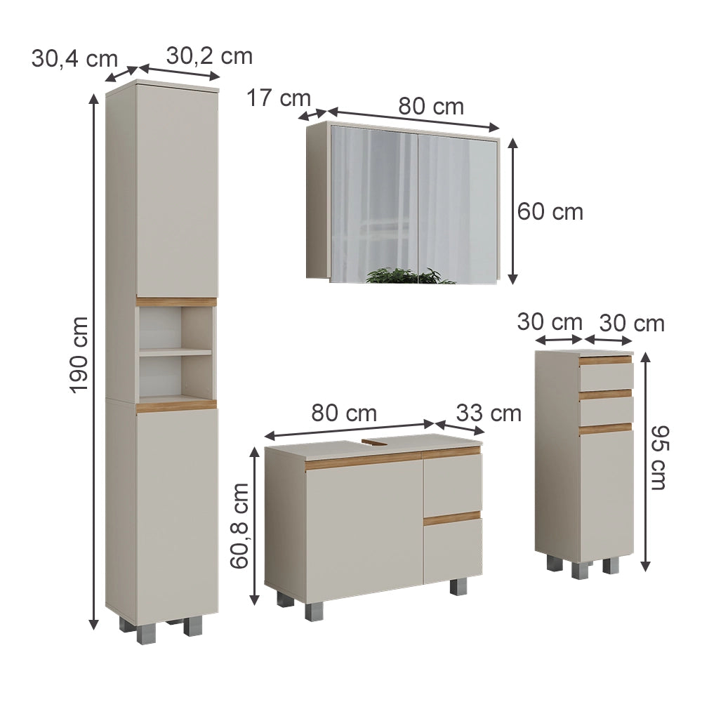 Vicco Set di mobili da bagno Cashmere/Artigianale 4 parti