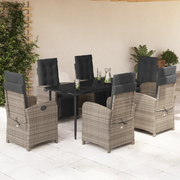 Set da Pranzo da Giardino 7 pz con Cuscini in Polyrattan Grigio