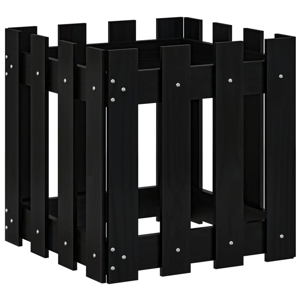 Fioriera rialzata per piante fiori e terrazze con design a recinzione 40 x 40 x 40 cm pino nero massiccio 02_0038096