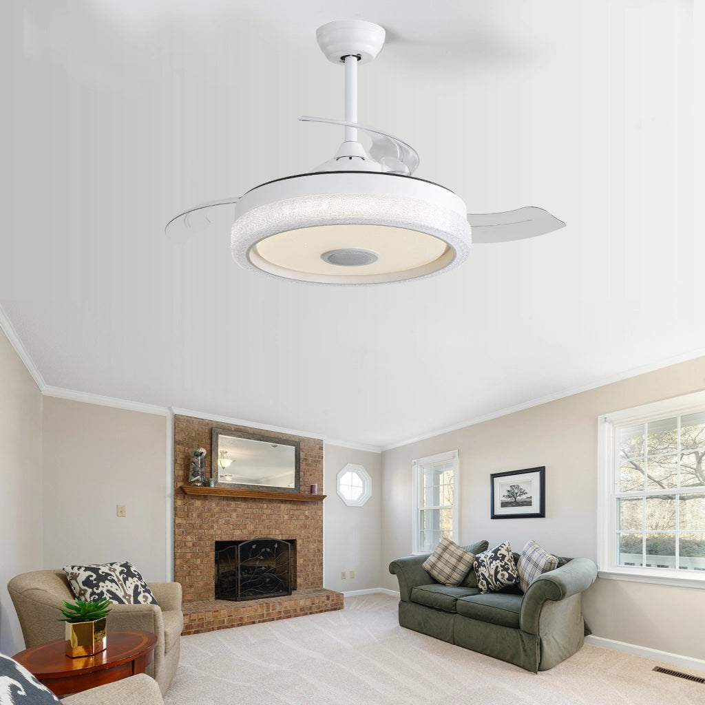 Ventilatore da soffitto con luce led 107 cm 3 colori temperatura rgb 32w 3 pale abs motore dc 220v