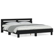 Letto matrimoniale | Letto per adulti | Giroletto con Testiera Nero 160x200 cm in Legno Multistrato