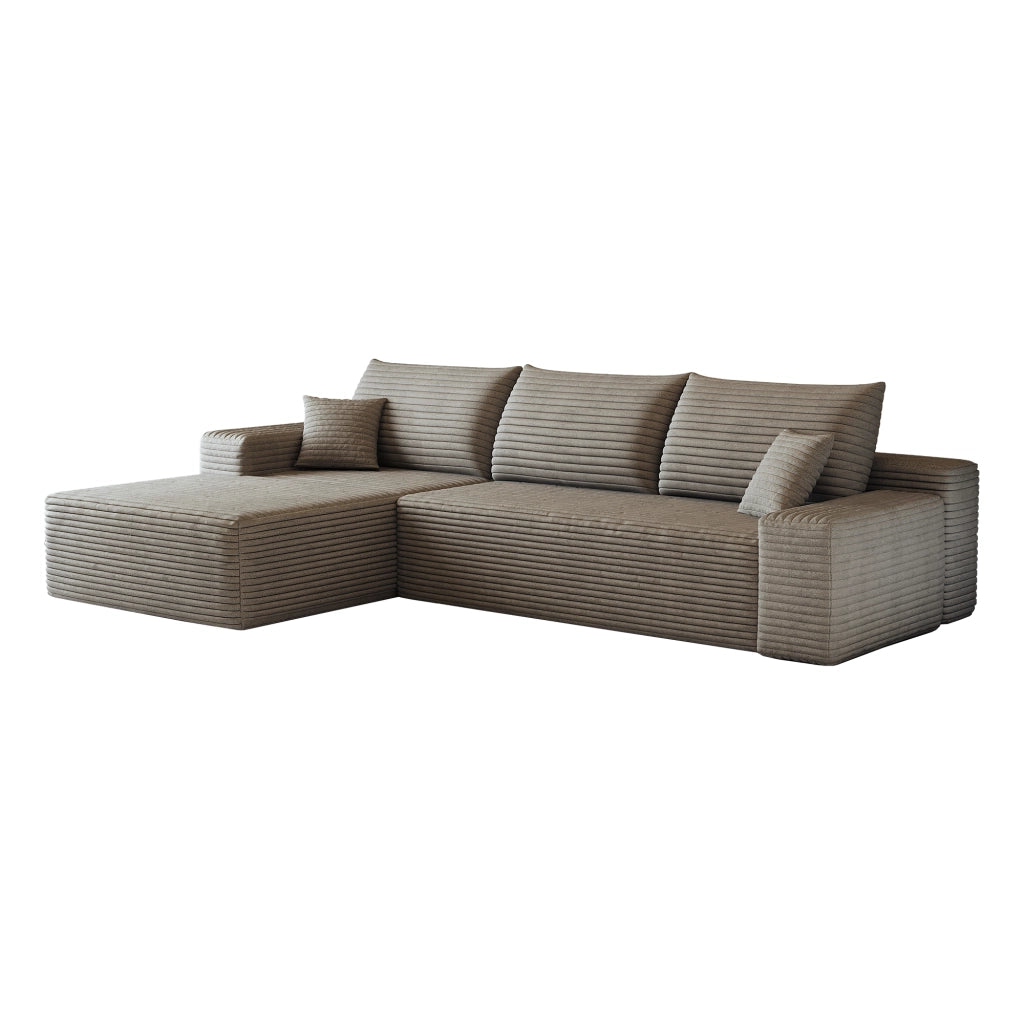 Divano angolare modulare - con chaise longue e seduta profonda - in velluto a coste - cammello