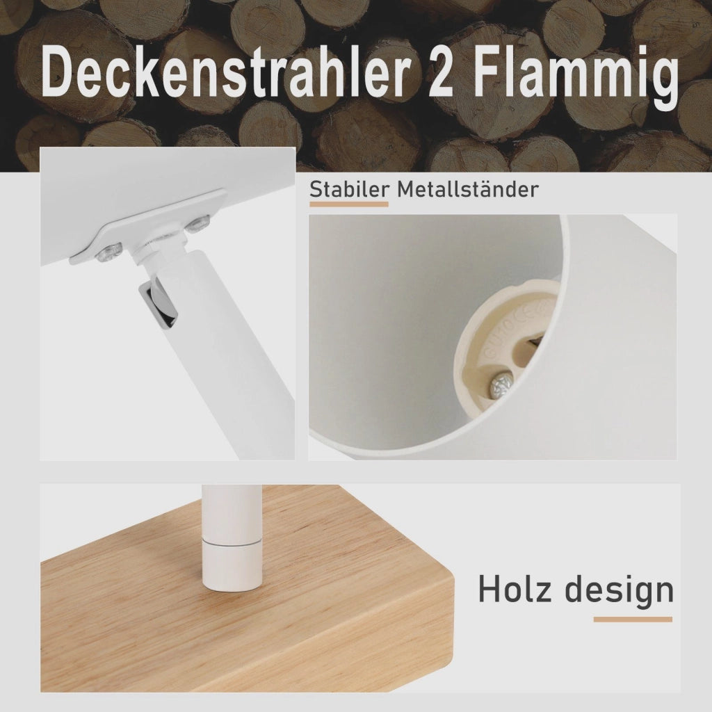 ZMH Faretto da soffitto 2 Fiamme GU10 Moderno Lampada da Soffitto Orientabile 330° Bianco per Soggiorno Senza Lampadine