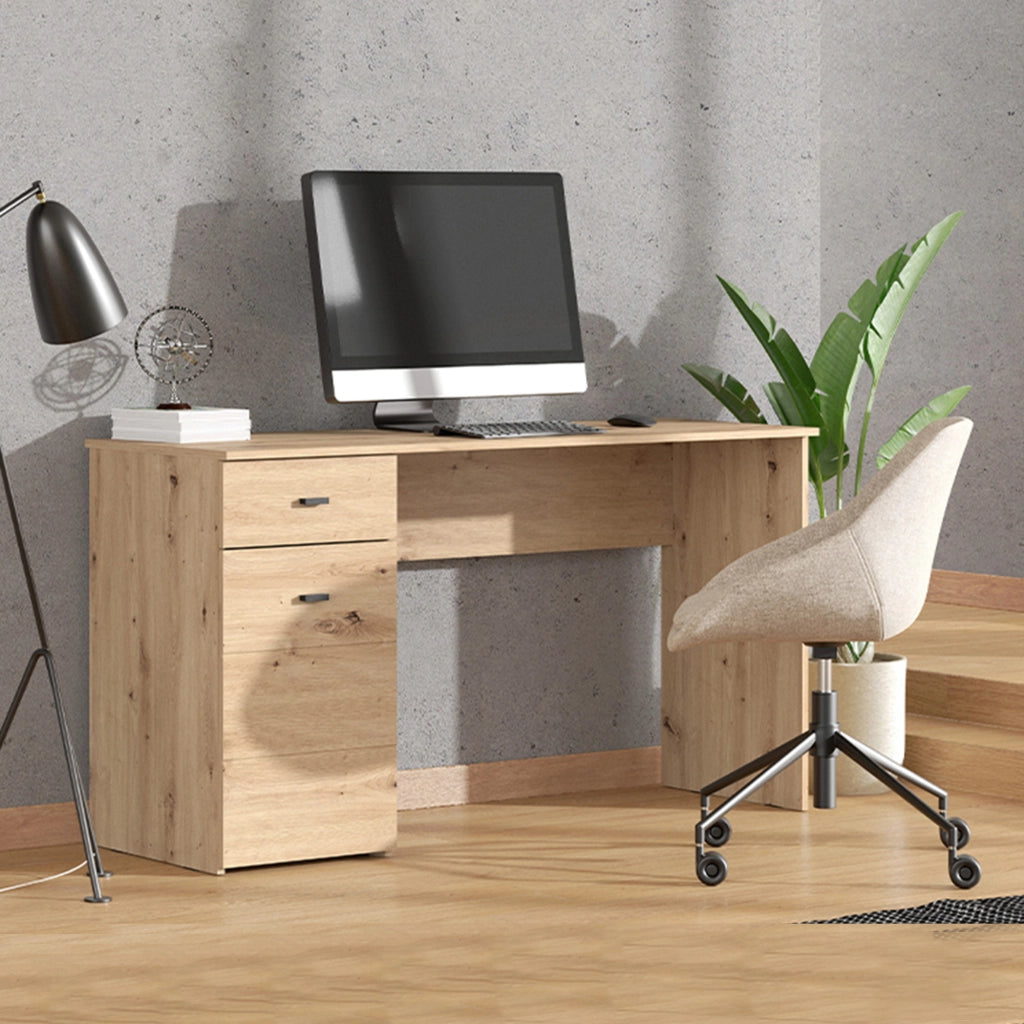 Porven, Scrivania un Cassetto, 140x50x77h cm Marrone Rovere Nodi
