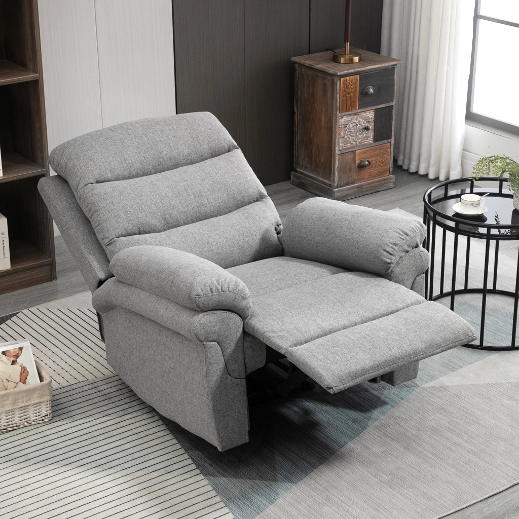 Poltrona Relax Reclinabile Manuale ¨C Xylo ¨C Tessuto Poliestere Grigio Chiaro con Poggiapiedi
