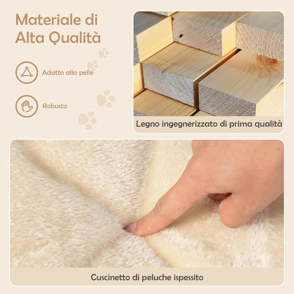 Tiragraffi per Gatti, Albero con Grande Cuccia in Peluche e Sisal, Palla, da Divano in Legno per Gatti Piccoli, Portata 20 kg (Beige)