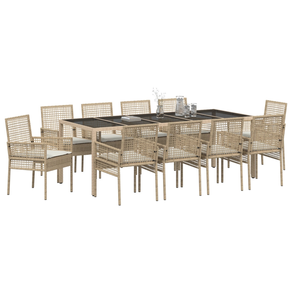 Set da pranzo da giardino in 11 pezzi con cuscini in polyrattan beige